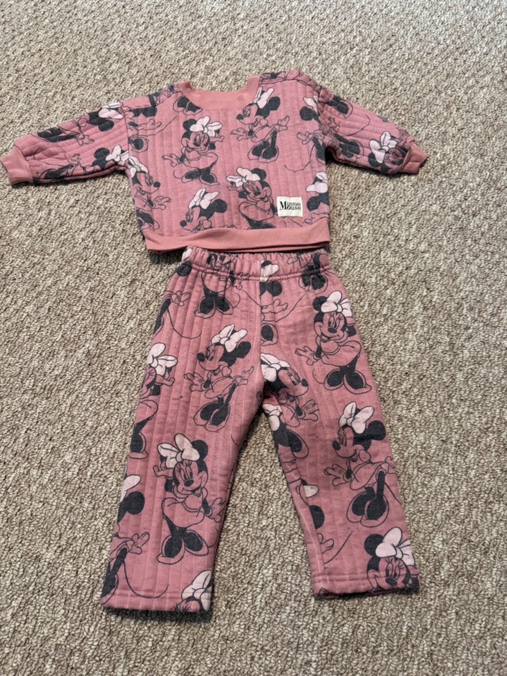 Kids Minnie Mouse Pink Quilted Pajama Set